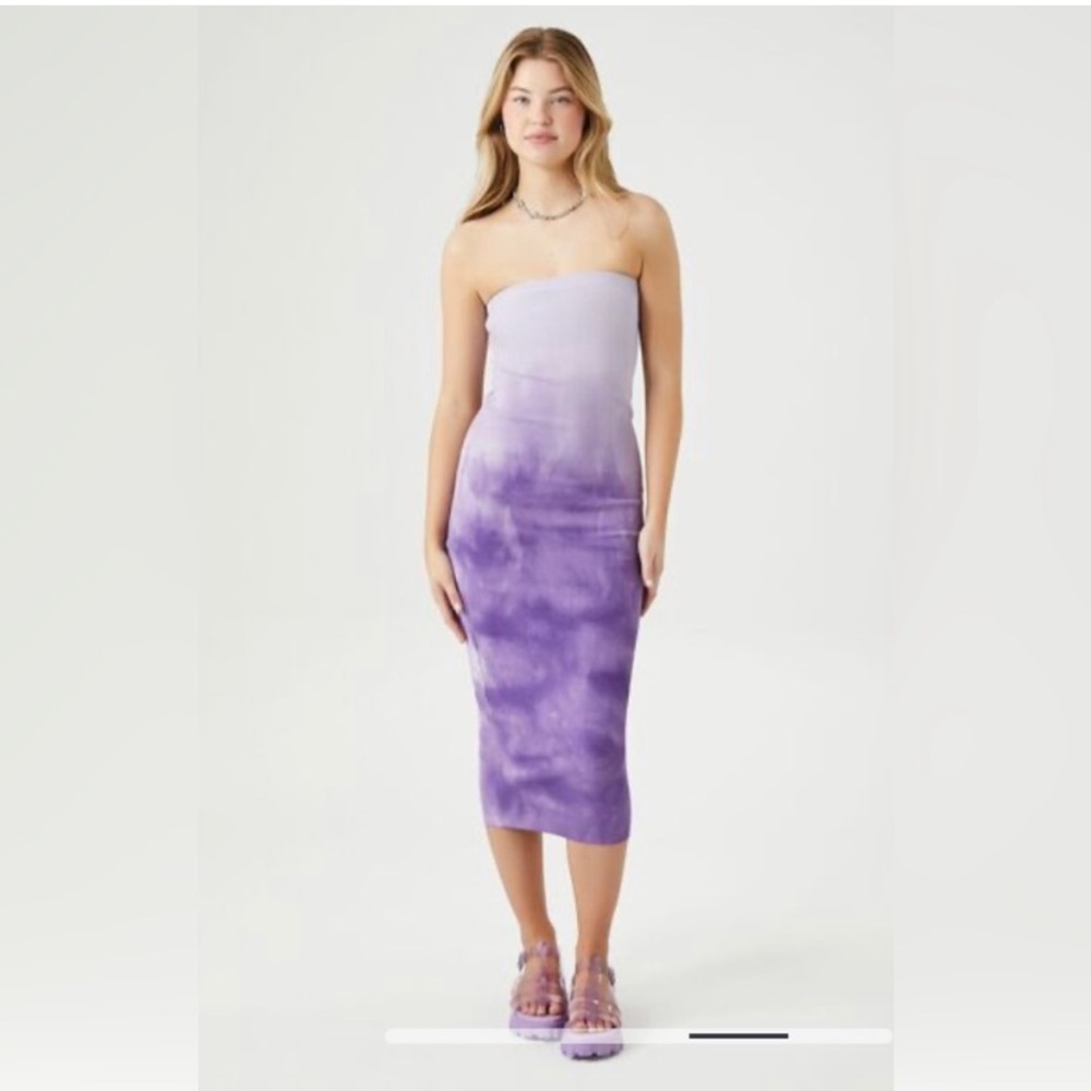 Brand New Purple Tie-Dye Strapless Dress SZ Large - Picture 1 of 2
